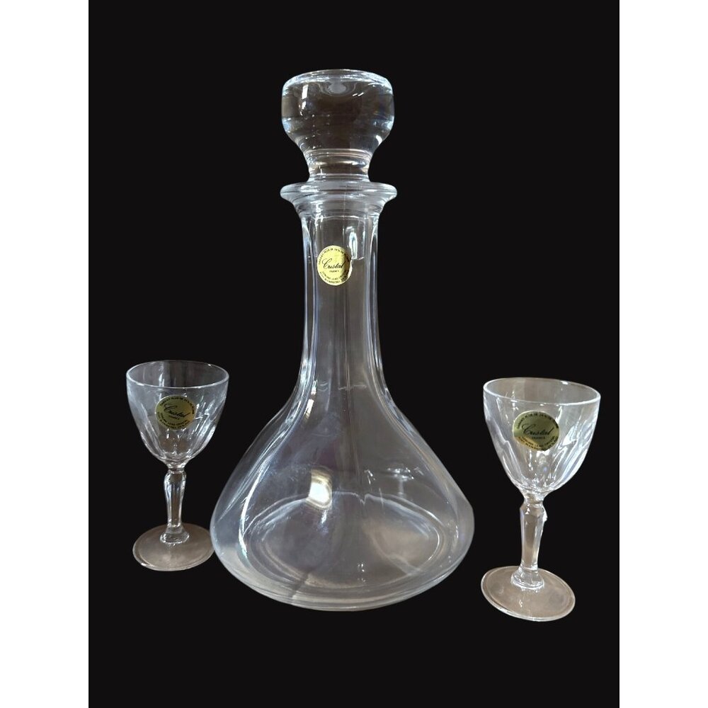 Cristal DArques France Clear Crystal Decanter & Glass‎ Set In Gift Box
